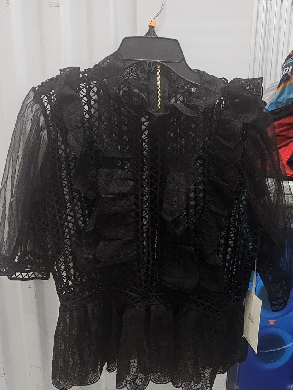 Black Lace Ruffle Blouse - Women's Elegant Sheer Top